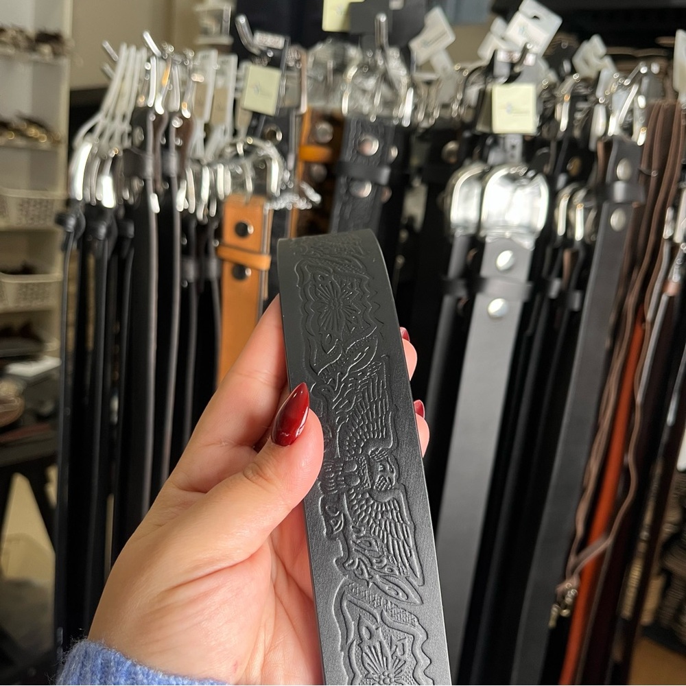 Embossed Black Genuine Leather Belt
